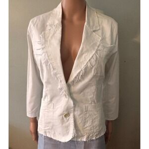 Three Dots Distressed Womens 2 button‎ Blazer Jacket White 100% Cotton S